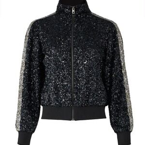 Zadig & Voltaire Black and Silver Baby Sequin Bomber Jacket
